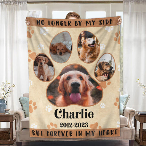 Customized "No Longer With Me" Photo Footprint Pet Blanket Best Gift For Pet Lovers