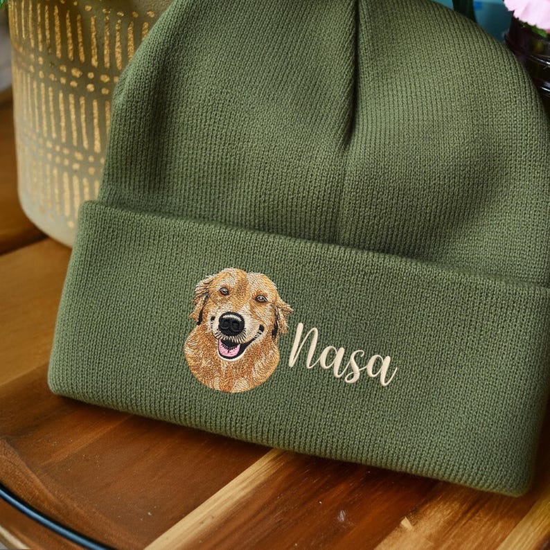 Custom Embroidered Dog Portrait Beanie, Pet Photo Beanie Gifts for Dog Mom, Personalized Christmas Gifts for Dog Owners, Dog Lover Gift