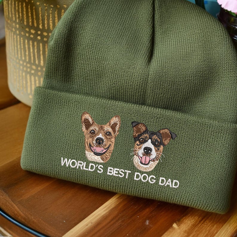 Custom Embroidered Dog Dad Winter Hat, Dog Photo Beanie Gift for Pet Lover, Personalized Christmas Gifts for Dog Owner