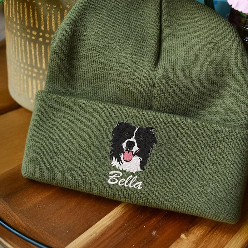 Custom Embroidered Dog Photo Beanie, Pet Photo Beanie Gifts for Dog Lovers, Personalized Christmas Gifts for Dog Mom