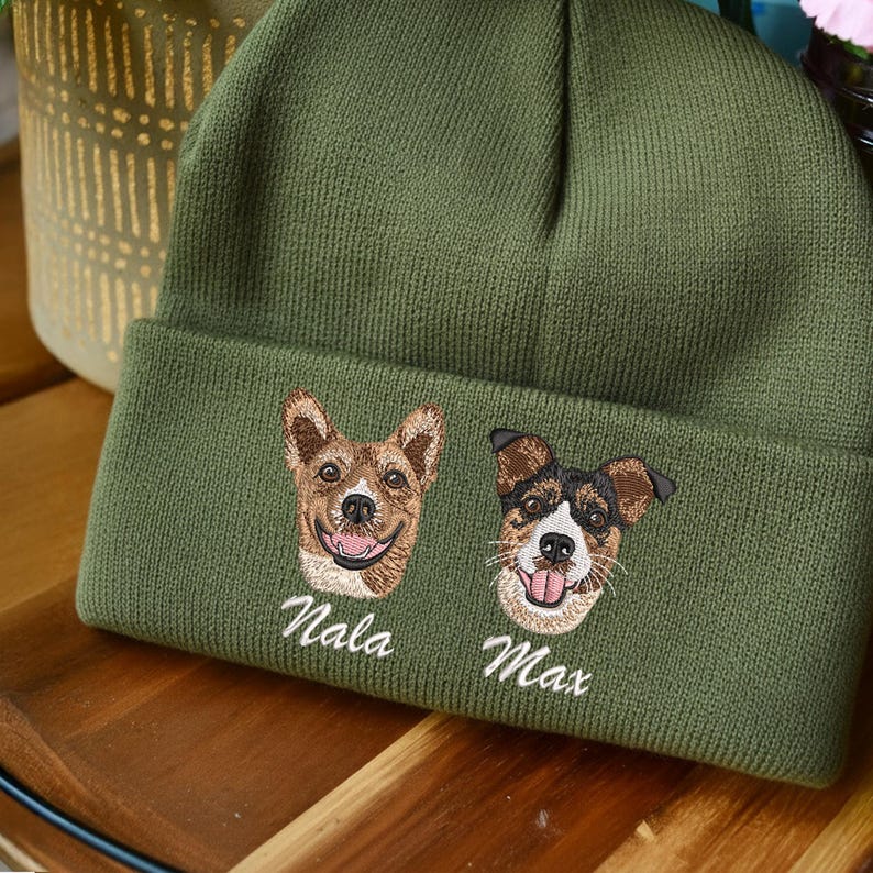 Custom Embroidered Dog Photo Winter Hat, Dog Portrait Beanie Gifts for Dog Mom&Dad