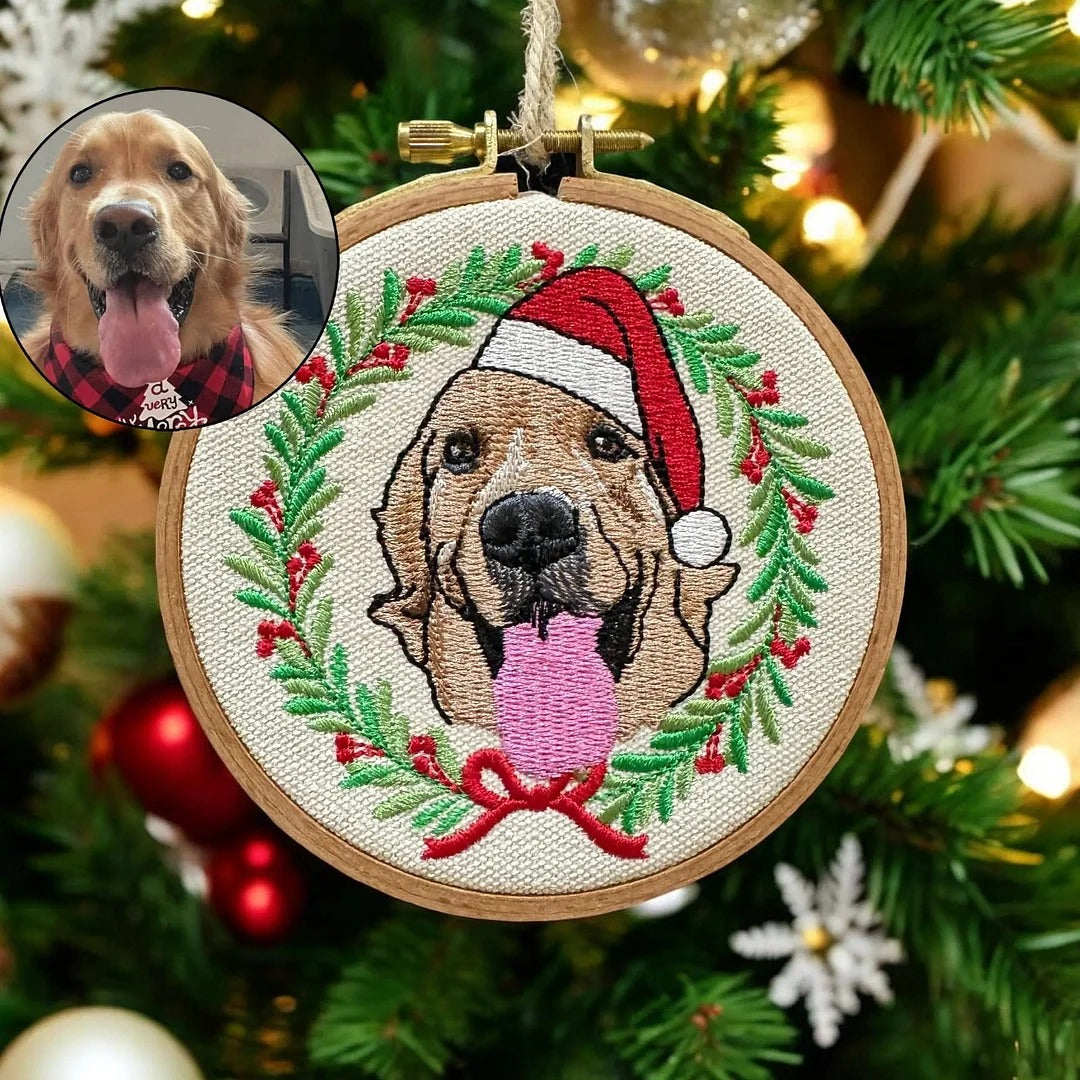 Personalized Embroidered Pet Picture Christmas Ornament