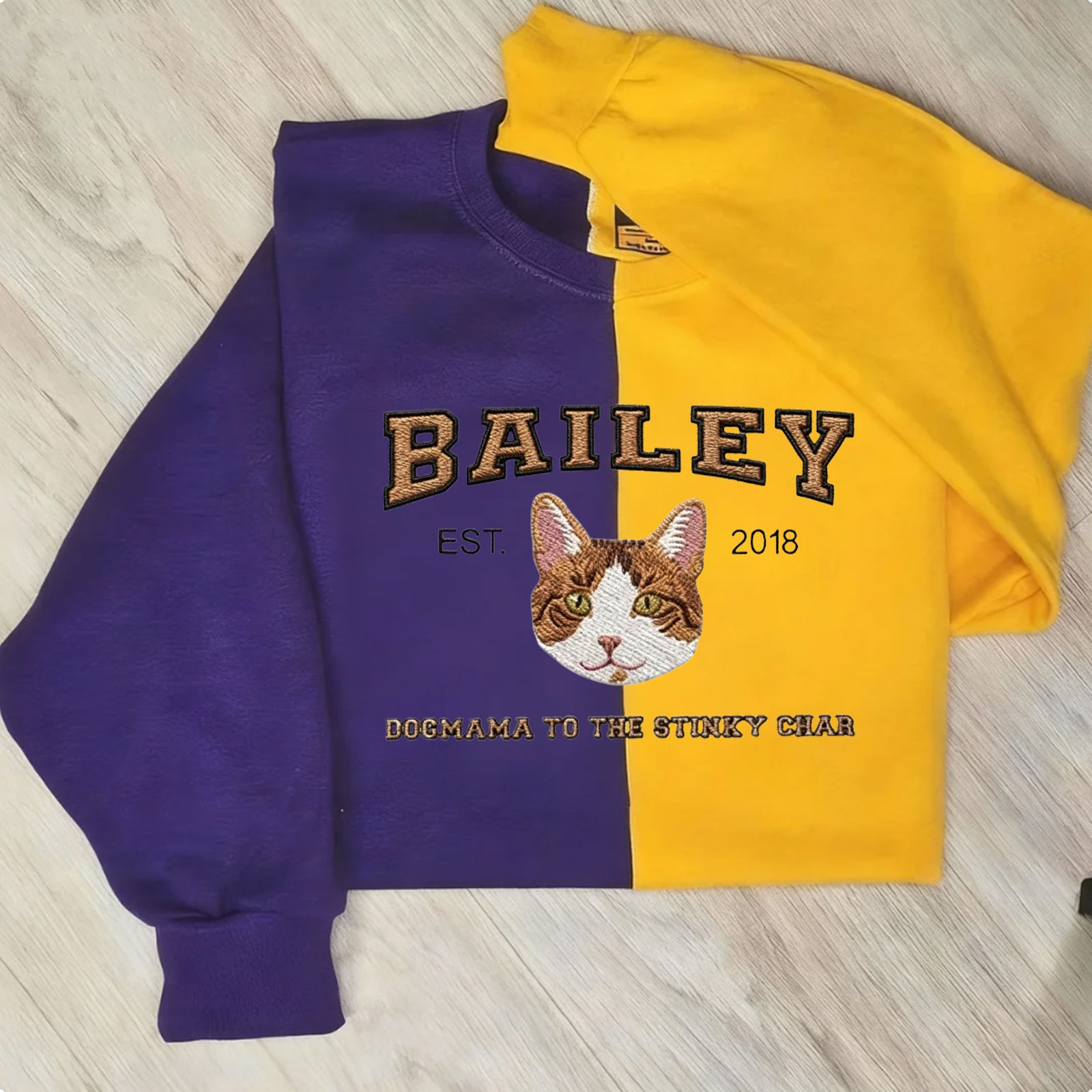 Custom Glitter Pet Portrait Two Tone Embroidered Sweatshirt